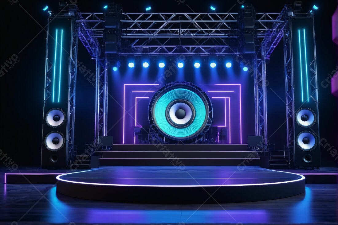 Palco Neon com Alto-Falantes Gigantes