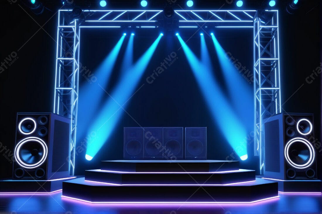 Palco iluminado com caixas de som