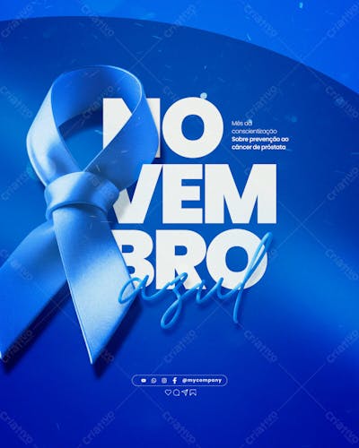 Novembro Azul Mês Da Conscientização Sobre Prevenção Ao Câncer De Próstata Psd Editável A 1