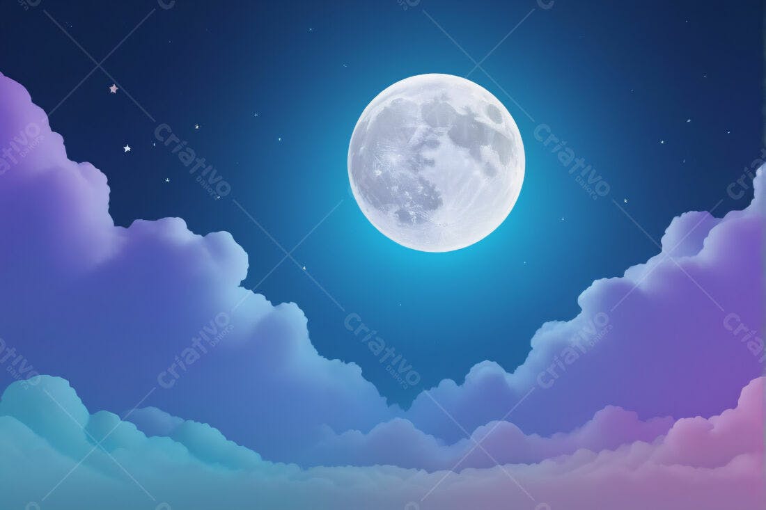 Lua cheia noturna em céu estrelado