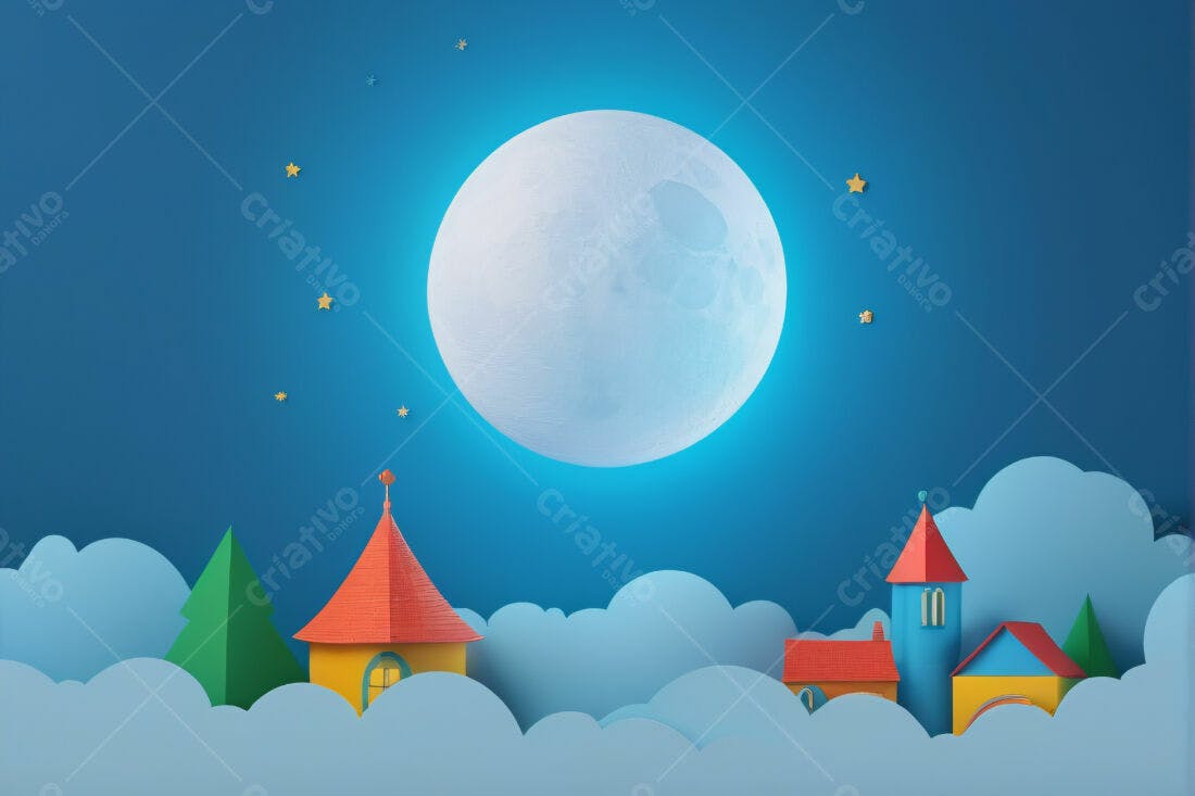Casinhas coloridas noite estrelada lua cheia