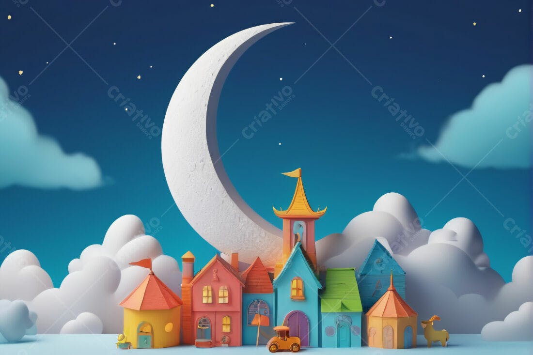 Vila encantada sob a lua noturna