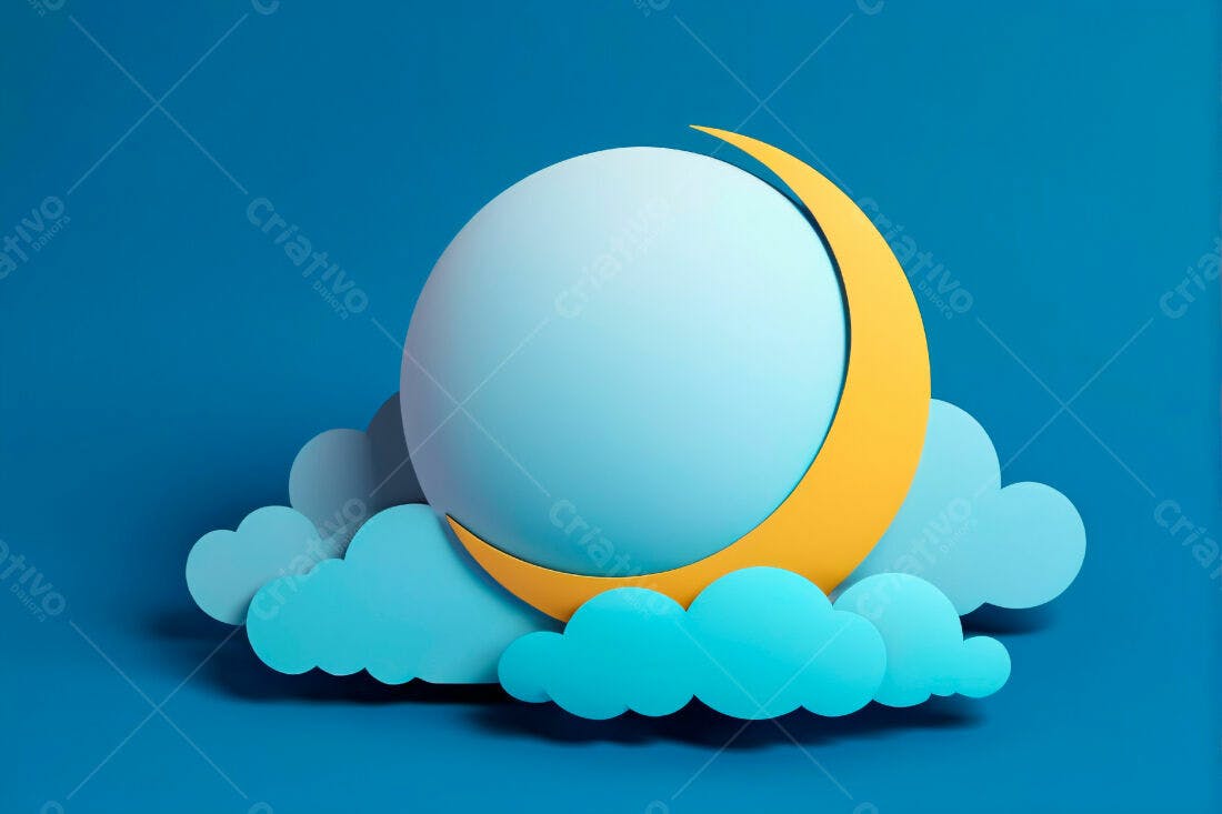 Lua crescente sobre nuvens azuis