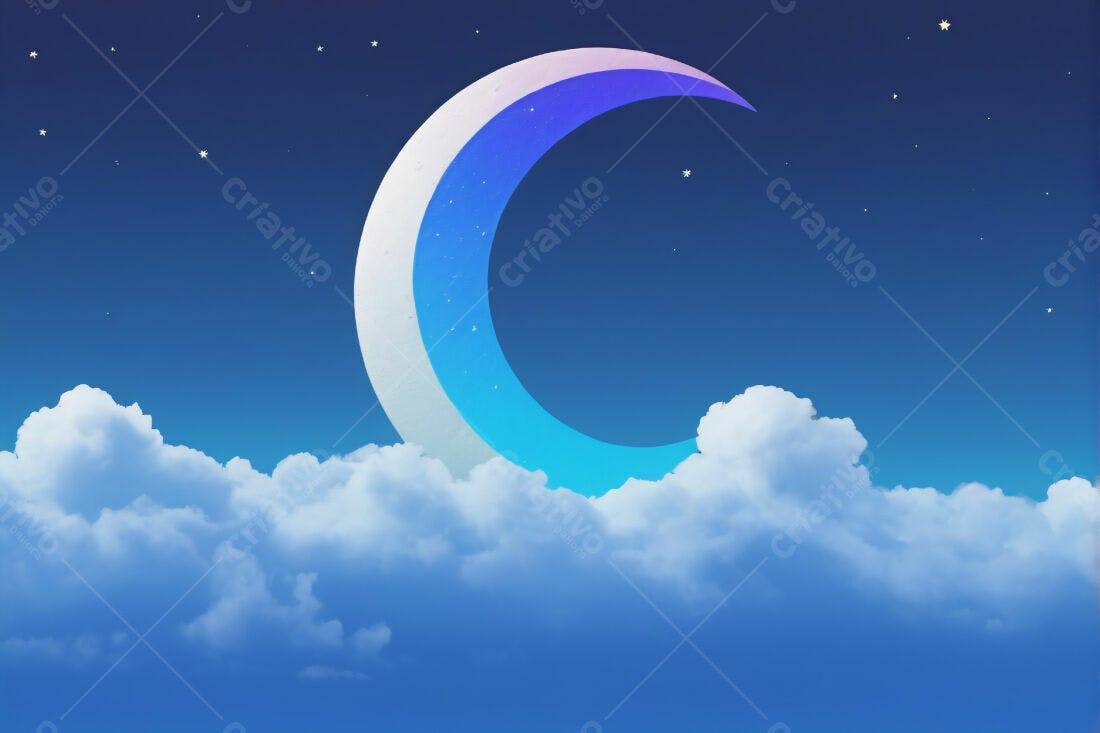 Lua crescente em céu noturno nublado
