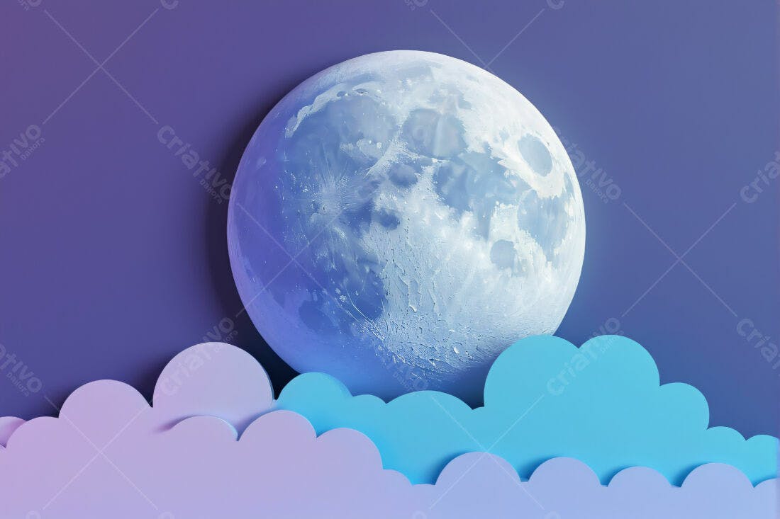 Lua cheia sobre nuvens azuis e roxas