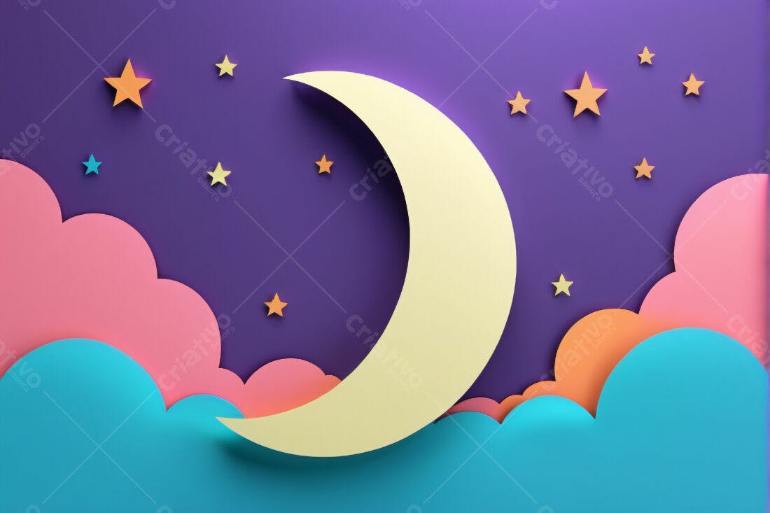 Lua e Estrelas em Nuvens Coloridas