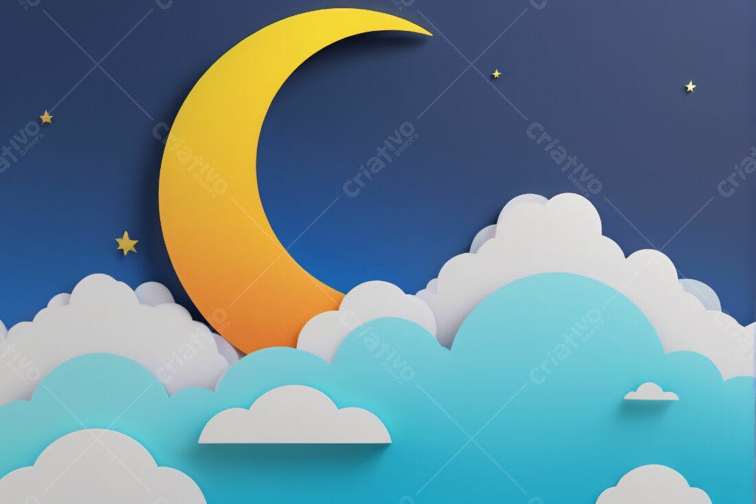 Lua crescente em céu noturno com nuvens