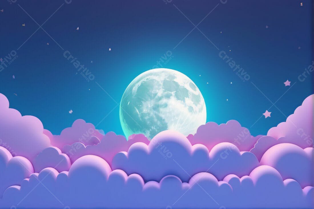 Lua cheia sobre nuvens rosa e roxas