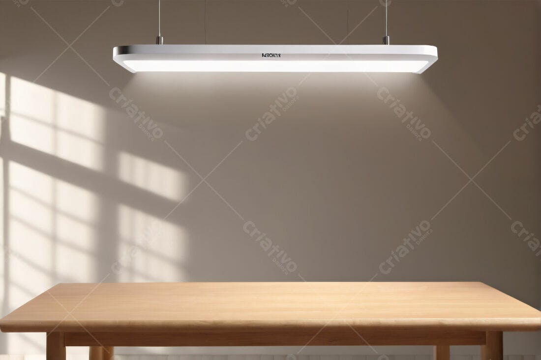 Mesa de madeira com luminária moderna