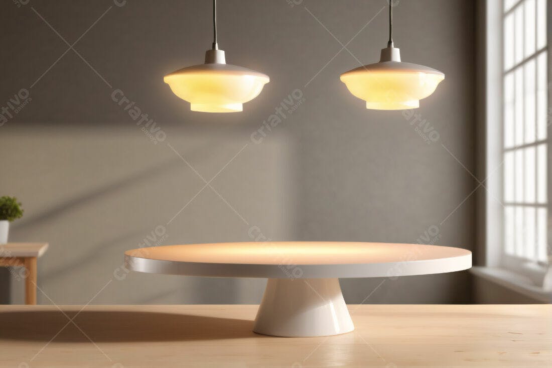 Bandeja branca iluminada em ambiente minimalista