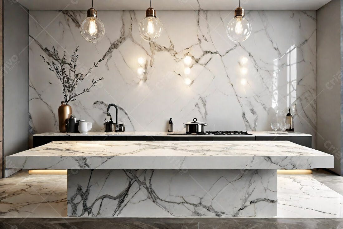 Cozinha moderna com bancada de mármore