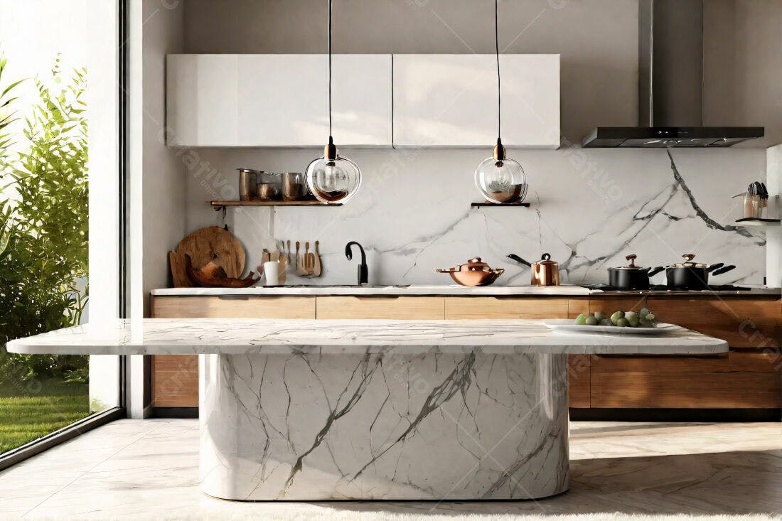 Cozinha moderna com ilha de mármore