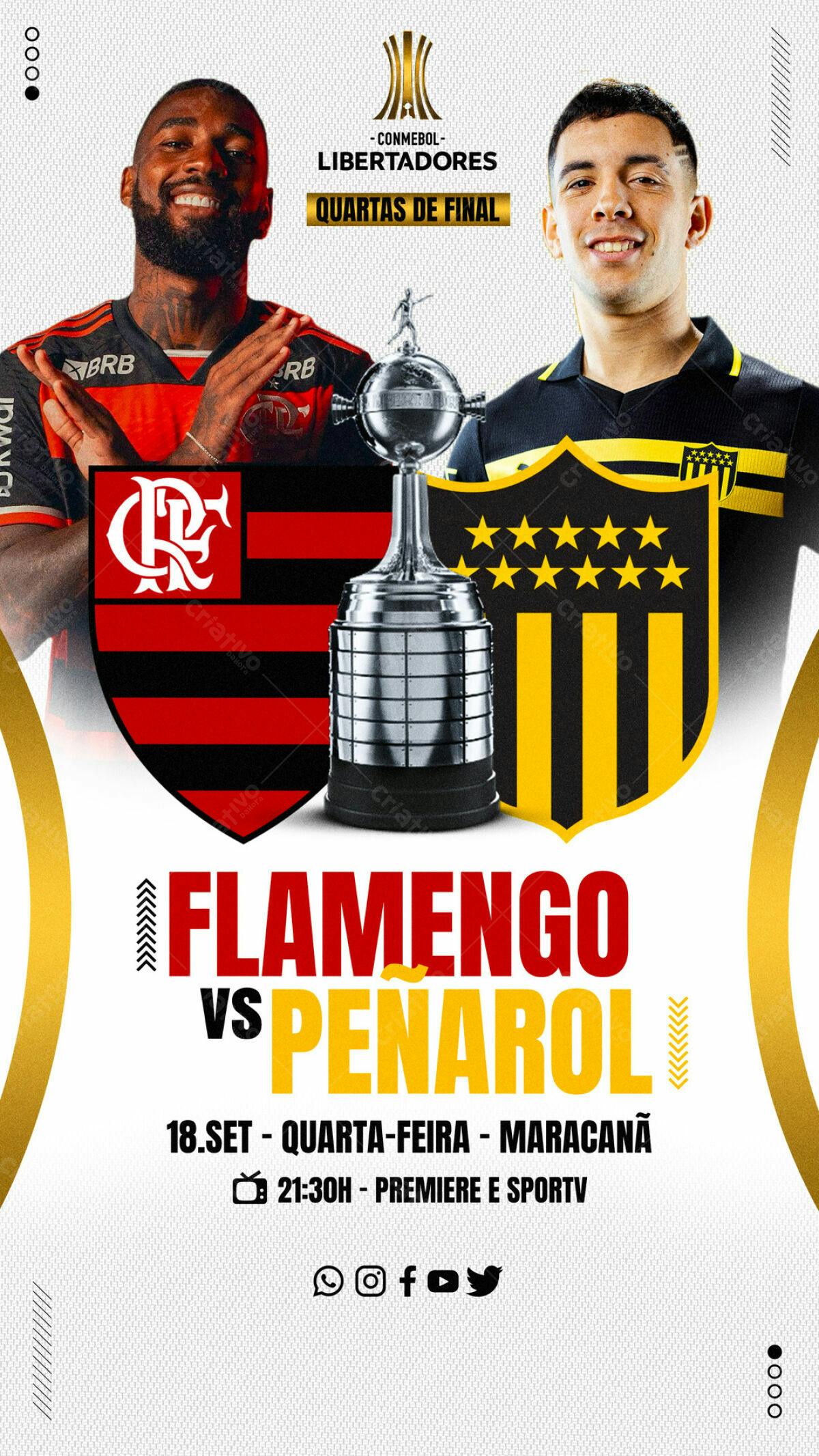 Flyer Flamengo vs Peñarol Libertadores PSD Editável