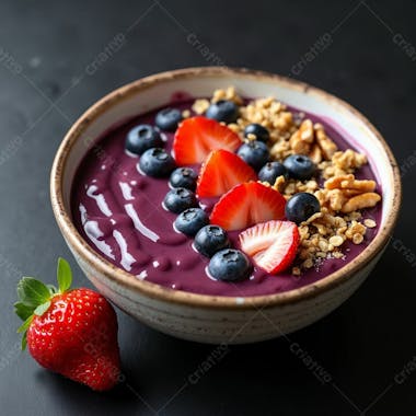 Tijela de açaí com morangos e granola