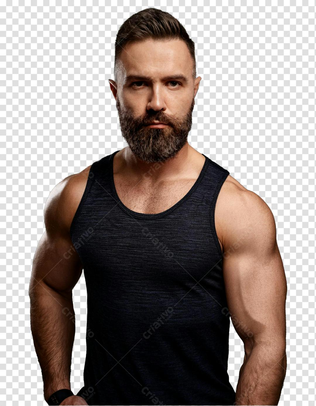 Homem musculoso com barba usando regata preta