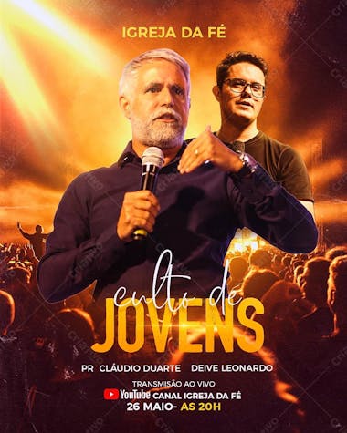 Flayer gospel culto de jovens psd