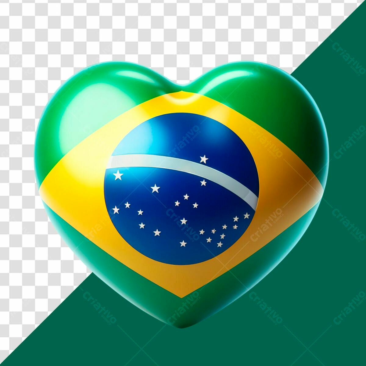Coração com Bandeira Brasileira PSD Editável