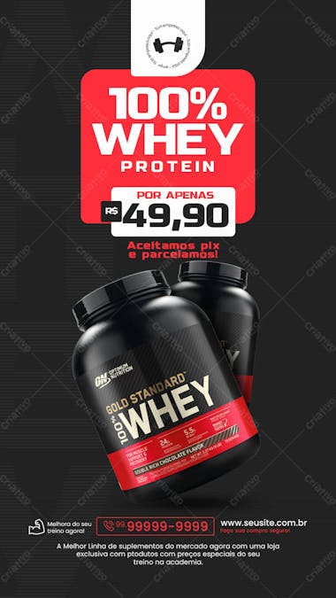 Storie loja de suplementos social media instagram 100% whey protein