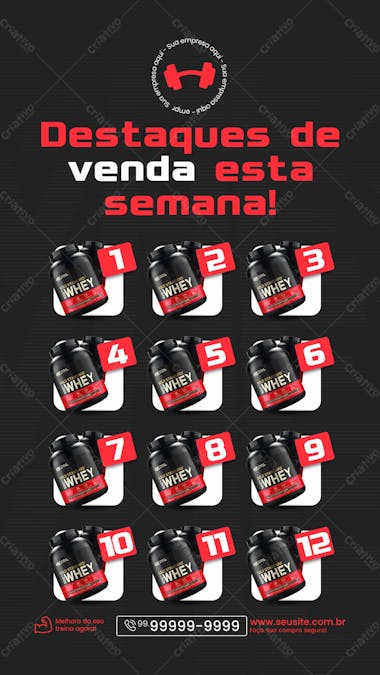 Storie loja de suplementos social media instagram whey protein destaque de vendas da semana