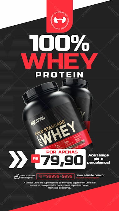 Storie loja de suplementos social media instagram whey protein oferta