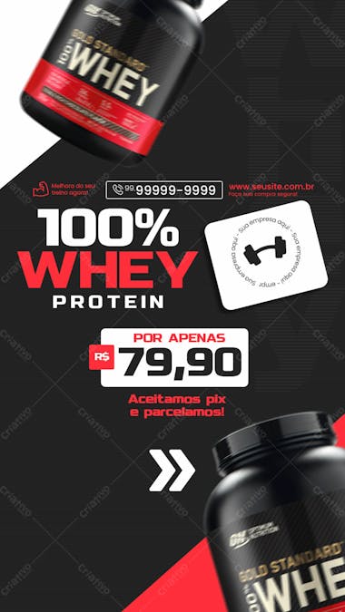 Storie loja de suplementos social media instagram whey protein promoção imperdível