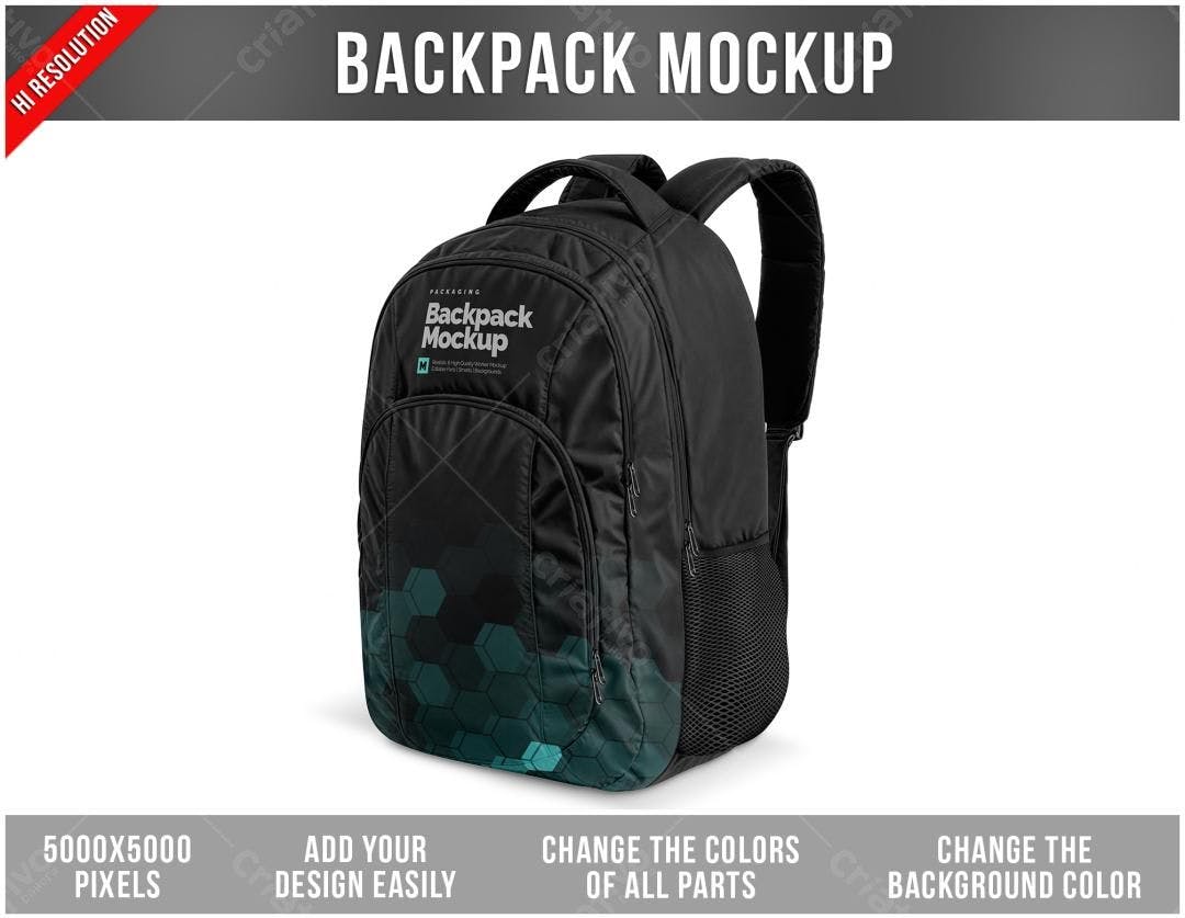 Mockup de Mochila Moderna em Preto e Verde-Escuro