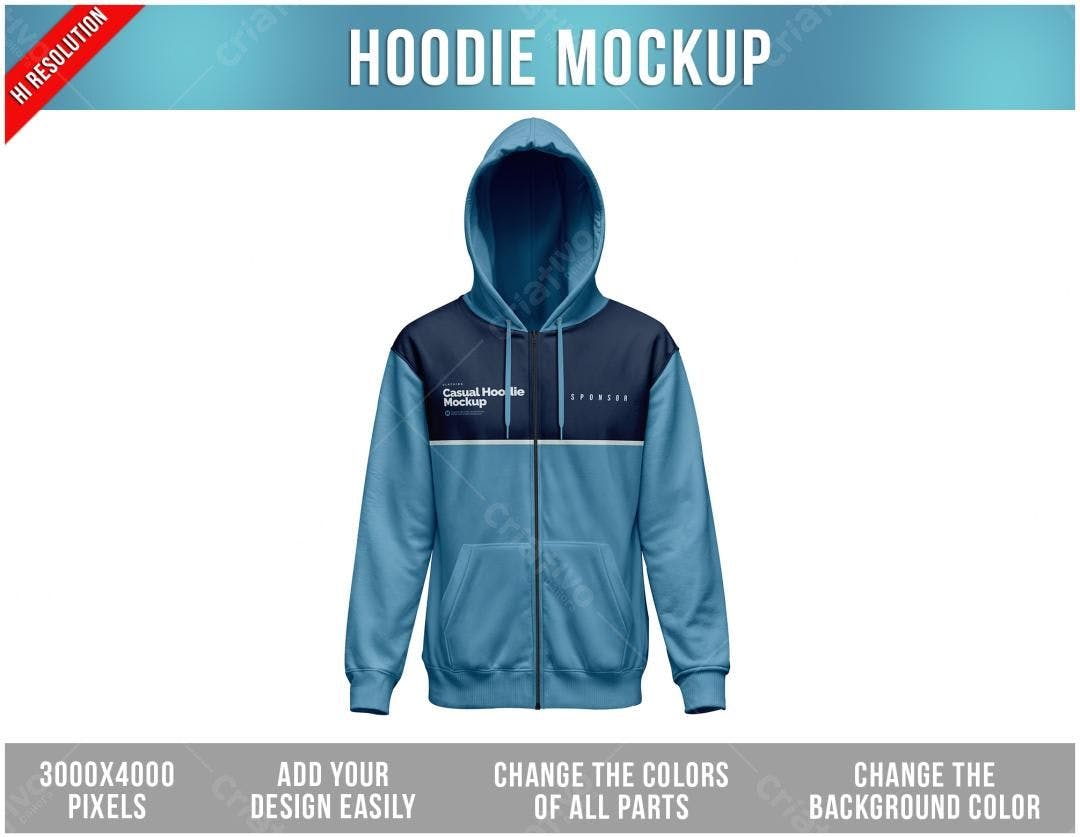 Mockup de Moletom com Zíper Azul e Preto - Estilo Casual