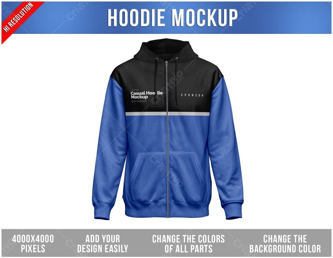 Mockup de Hoodie Casual Azul e Preto
