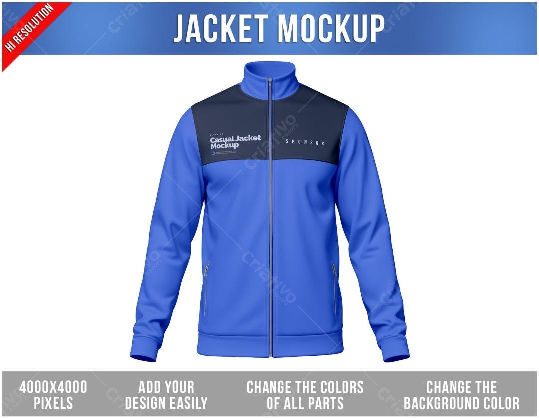 Mockup Jaqueta Esportiva Azul e Preta - Design Moderno