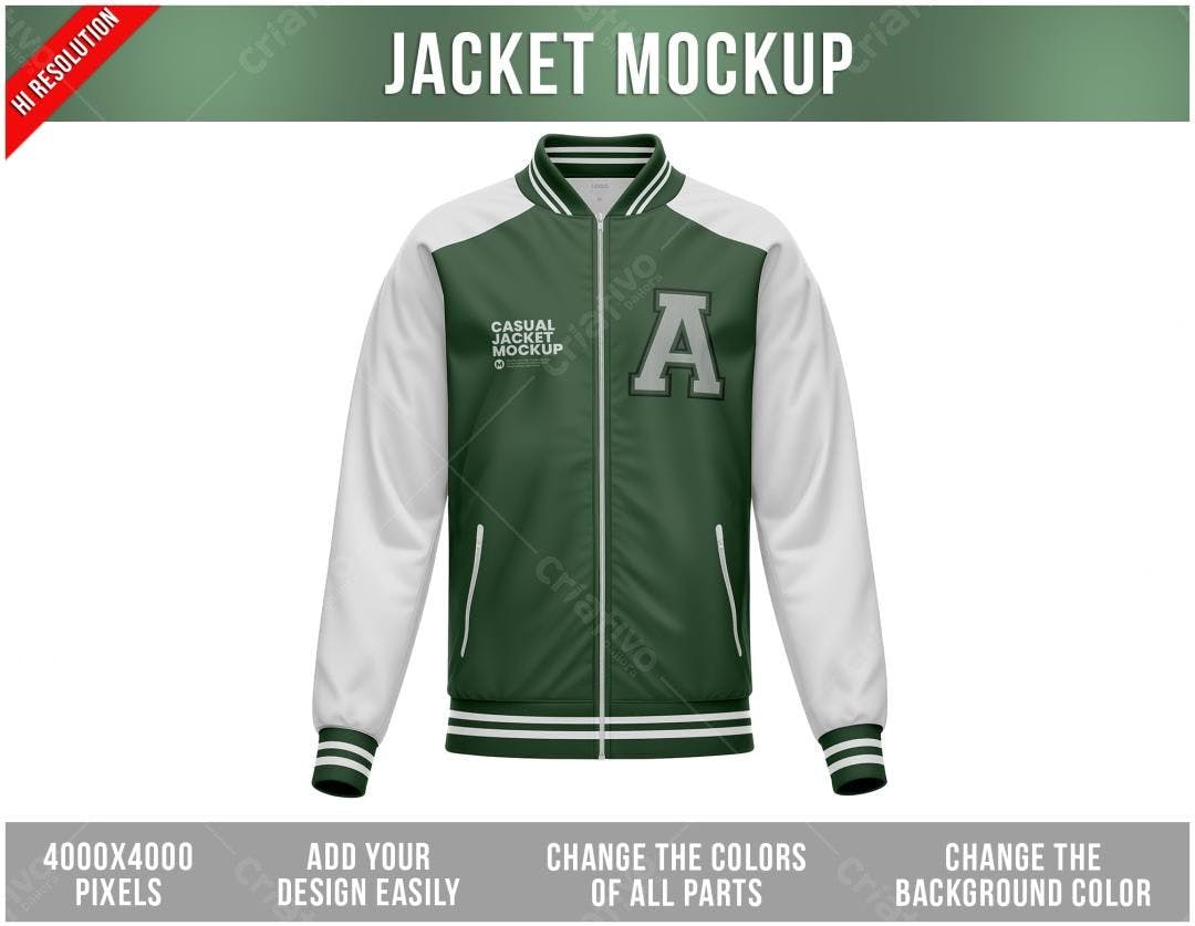 Mockup Jaqueta Casual Verde e Branca - Estilo Universitário