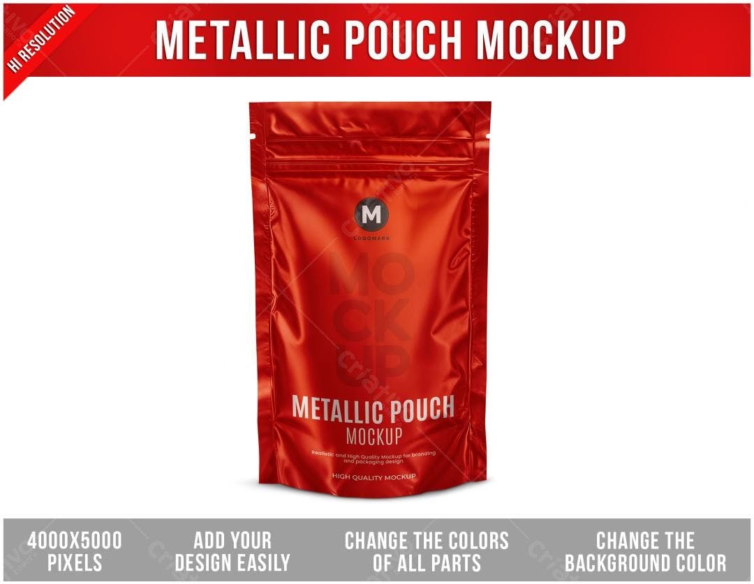 Mockup Bolsa Metálica Vermelha - Embalagem Realista