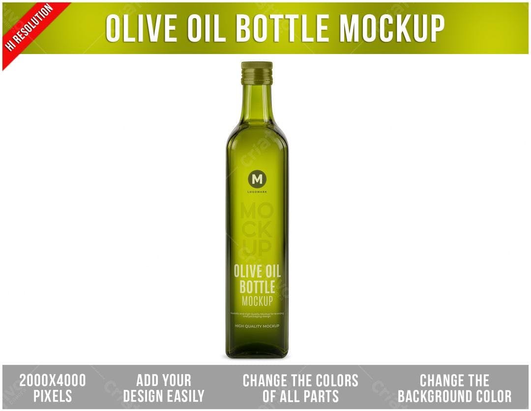 Mockup Realista de Garrafa de Azeite em Verde Oliva