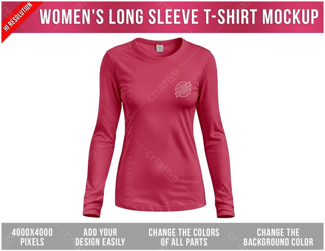 Mockup Camiseta Manga Longa Feminina Rosa