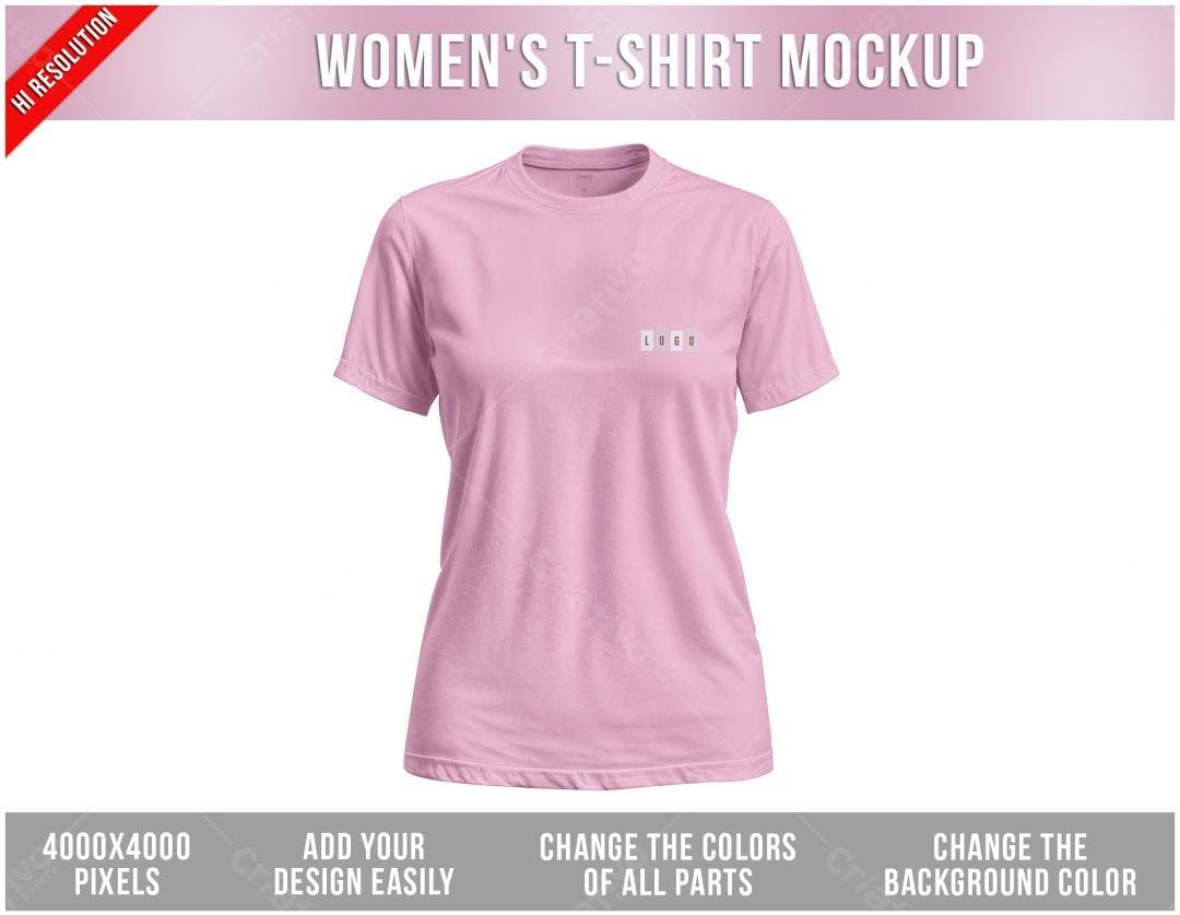 Mockup Camiseta Rosa Feminina - Estilo Minimalista