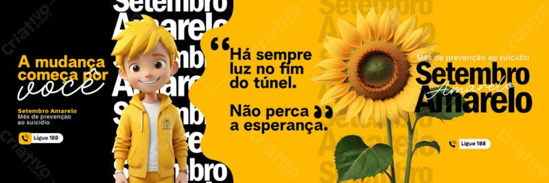 Setembro amarelo carrossel feed psd editável