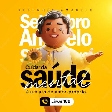 Setembro amarelo feed social media psd editável