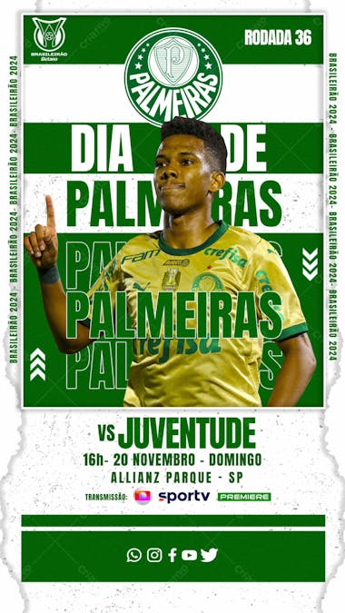 Flyer esportivo campeonato brasileiro 2024 dia de palmeiras