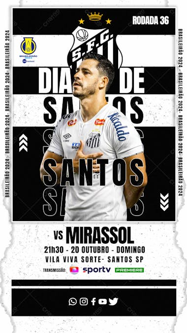 Flyer esportivo campeonato brasileiro série b 2024 dia de santos