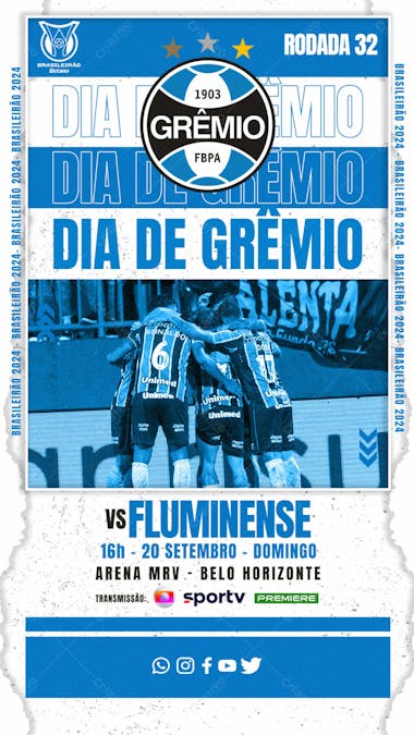 Flyer esportivo campeonato brasileiro 2024 dia de grêmio