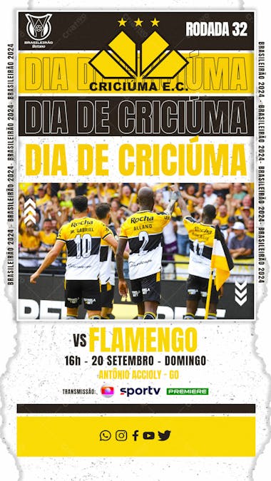 Flyer esportivo campeonato brasileiro 2024 dia de criciúma