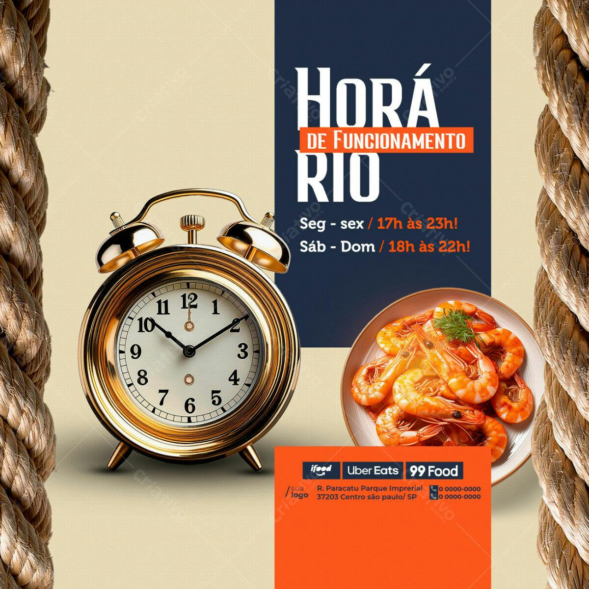 Flyer Restaurante Horário de Funcionamento PSD Editável