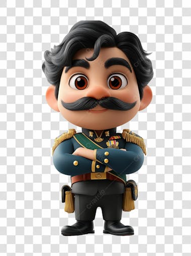 Imagem 3d homem com bigode e braços cruzados, uniforme