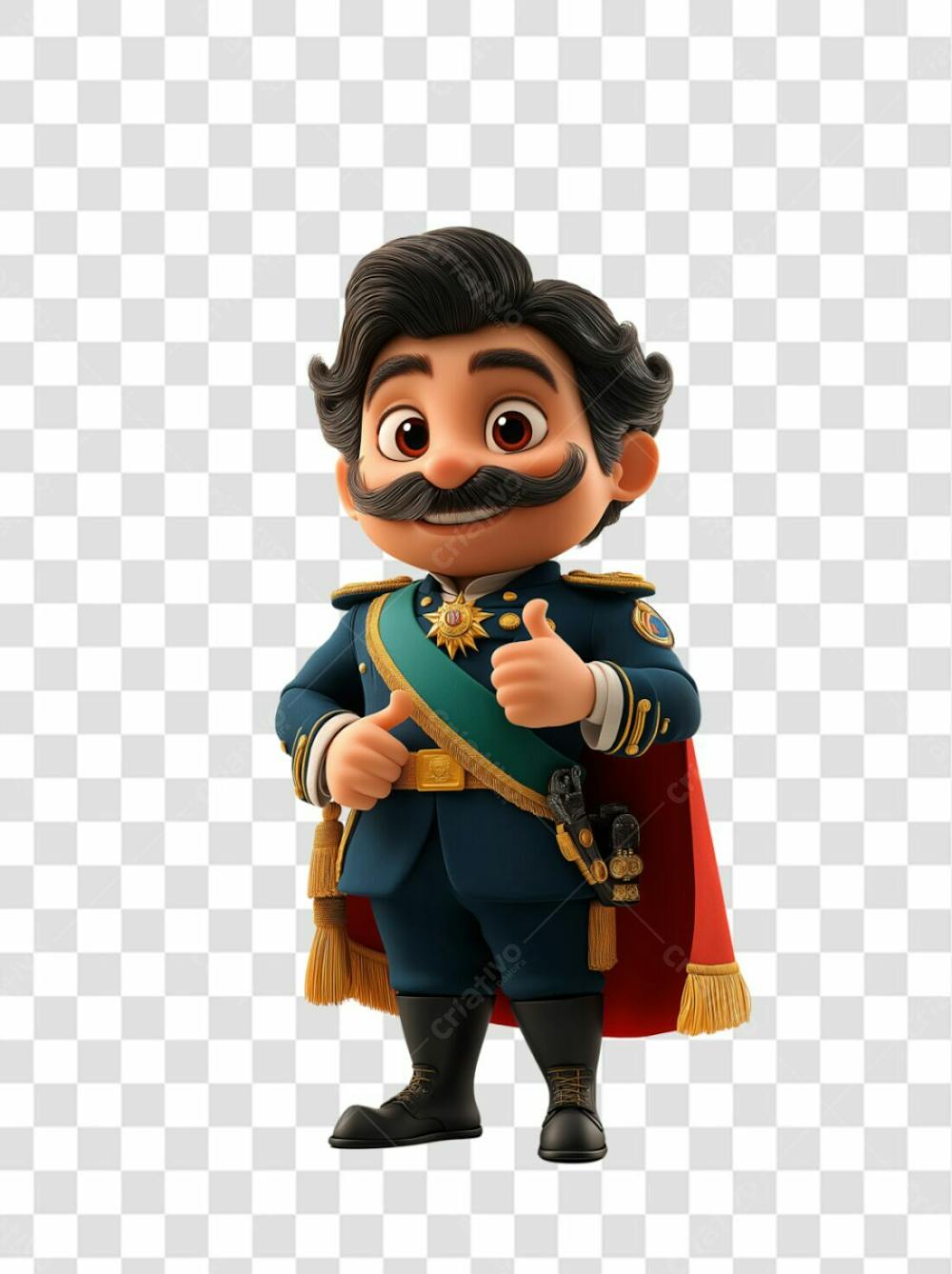 imagem 3d homem com bigode sinal de positivo e farda