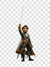 3d character of a man with a beard and mustache, wearing a uniform, and holding a sword