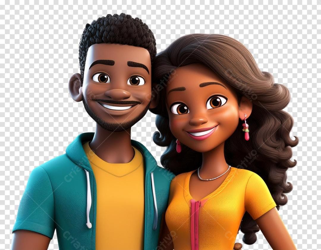 Casal negro sorrindo desenho animado