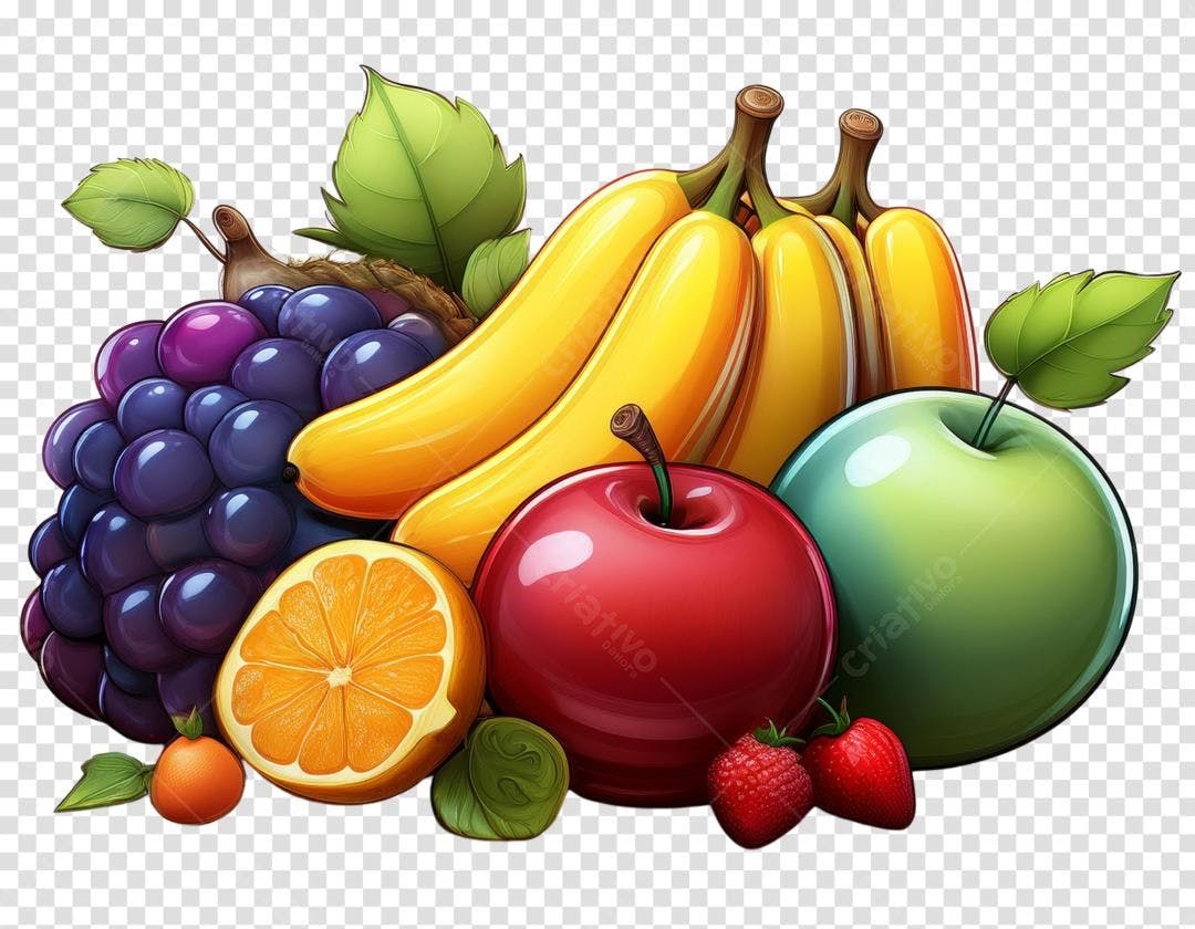Frutas tropicais e vermelhas em composição vibrante