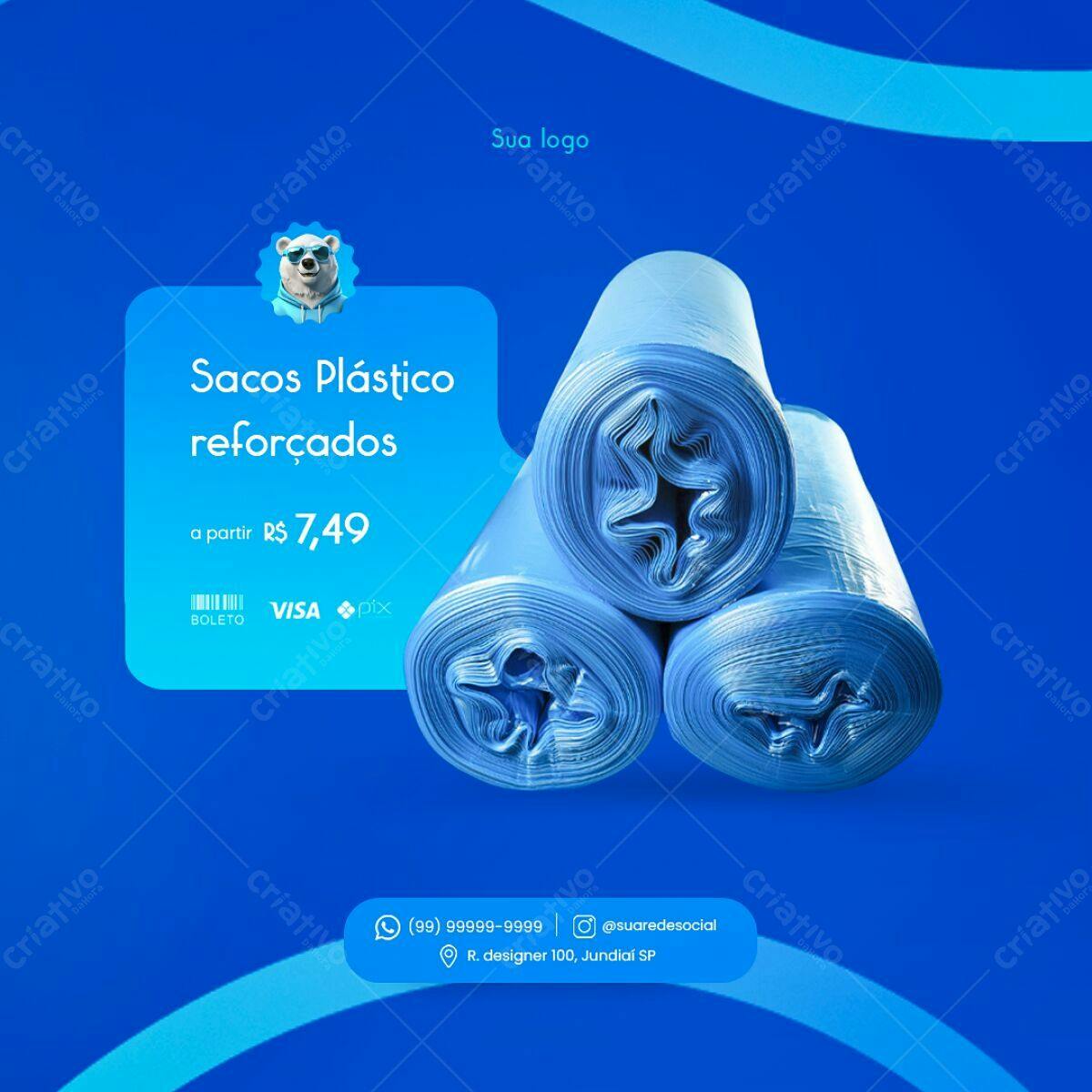 PSD para Divulgação de Sacos Plásticos Reforçados Editável