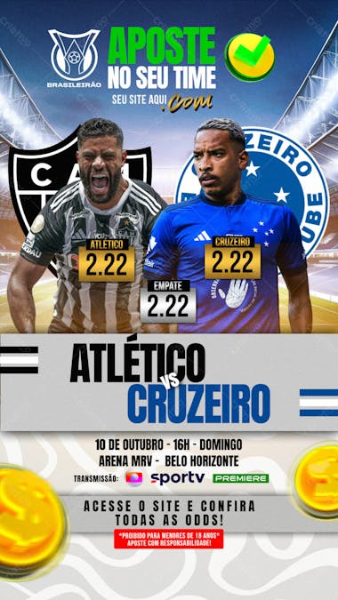 Flyer esportivo aposte no seu time clássico atlético vs cruzeiro