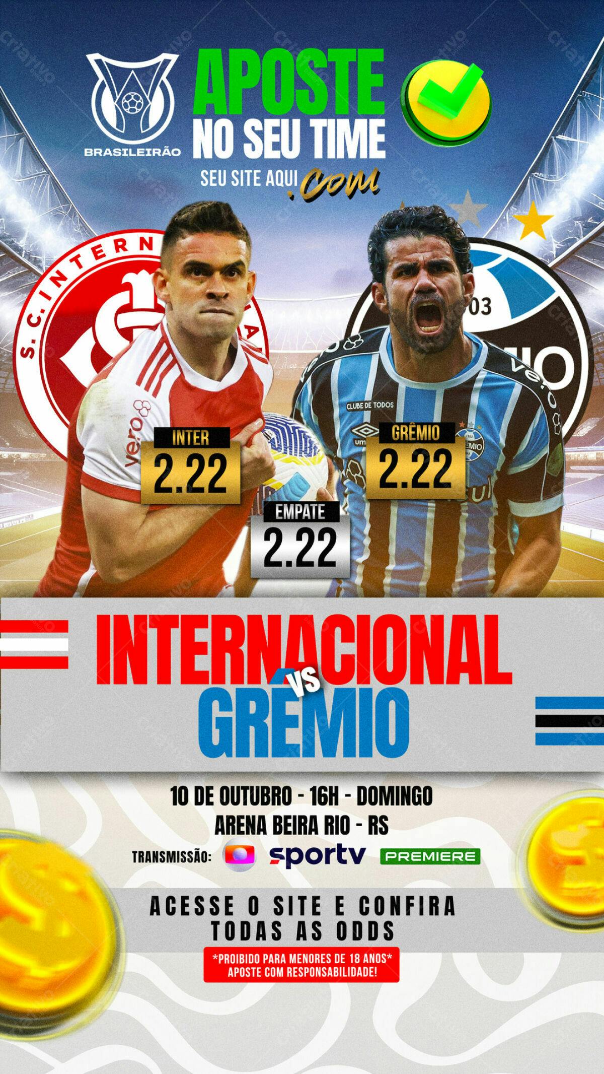Flyer Internacional x Grêmio PSD Editável