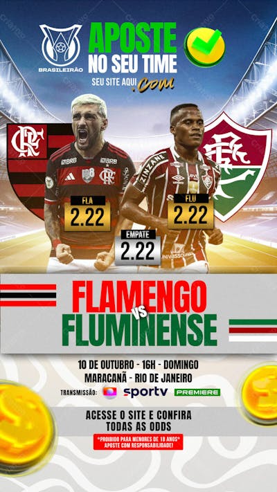 FLYER ESPORTIVO APOSTE NO SEU TIME CLÁSSICO FLAMENGO VS FLUMINENSE